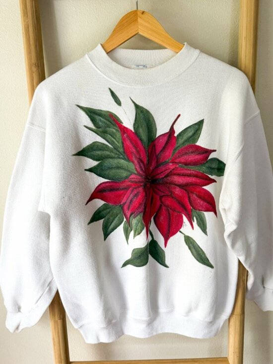 Pannill Sweaters - Vintage Pannill USA  Women’s Sweatshirt Large White Poinsettia Graphic Crewneck